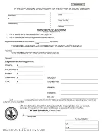 Fill in a Valid Missouri Transcript Of Judgment Form