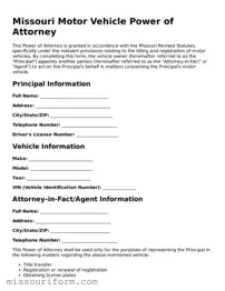 Attorney-Approved  Motor Vehicle Power of Attorney Document for Missouri
